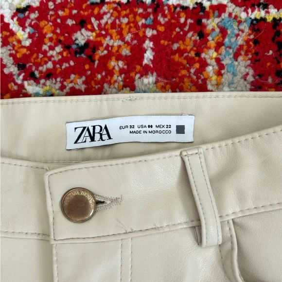 Zara faux Leather Bootcut Cream Pants - 00 - Picture 5 of 6